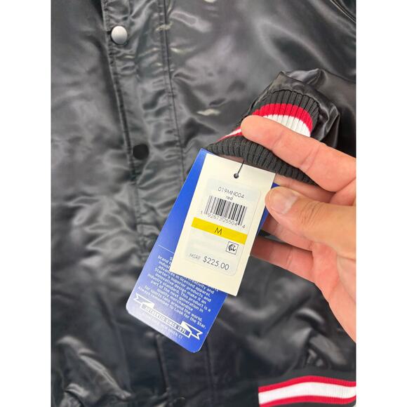 Starter Retro Satin Varsity Bomber Jacket Mens Medium Black Red $225 NWT NEW M - Picture 6 of 10